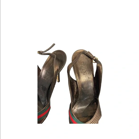 Gucci heels shoes pumps stiletto slip in sandals authentic web peep open toe